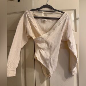 Free People Cream Ribbed Knit Sweater/bodysuit size XS